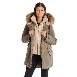 Women's Koolaburra By UGG Faux-Fur Hood Inner-Vest Puffer Coat Olive -Koolaburra shop unnamed file 204