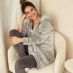 Women's Koolaburra By UGG Plush Hooded Zip Robe With Kangaroo Pocket Old Rose -Koolaburra shop unnamed file 484