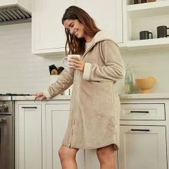 Women's Koolaburra By UGG Plush Hooded Zip Robe Cafe Creme -Koolaburra shop unnamed file 501