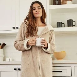 Women's Koolaburra By UGG Plush Hooded Zip Robe Cafe Creme -Koolaburra shop unnamed file 503