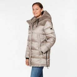 Women's Koolaburra By UGG Hooded Mixed-Media Puffer Jacket Birch -Koolaburra shop unnamed file 671