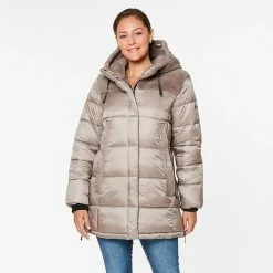 Women's Koolaburra By UGG Hooded Mixed-Media Puffer Jacket Birch -Koolaburra shop unnamed file 673